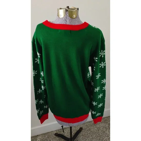 Ugly Christmas Sweater Cat Pizza Laser Eye Sz M Humor Holiday Party Unisex - Picture 5 of 8